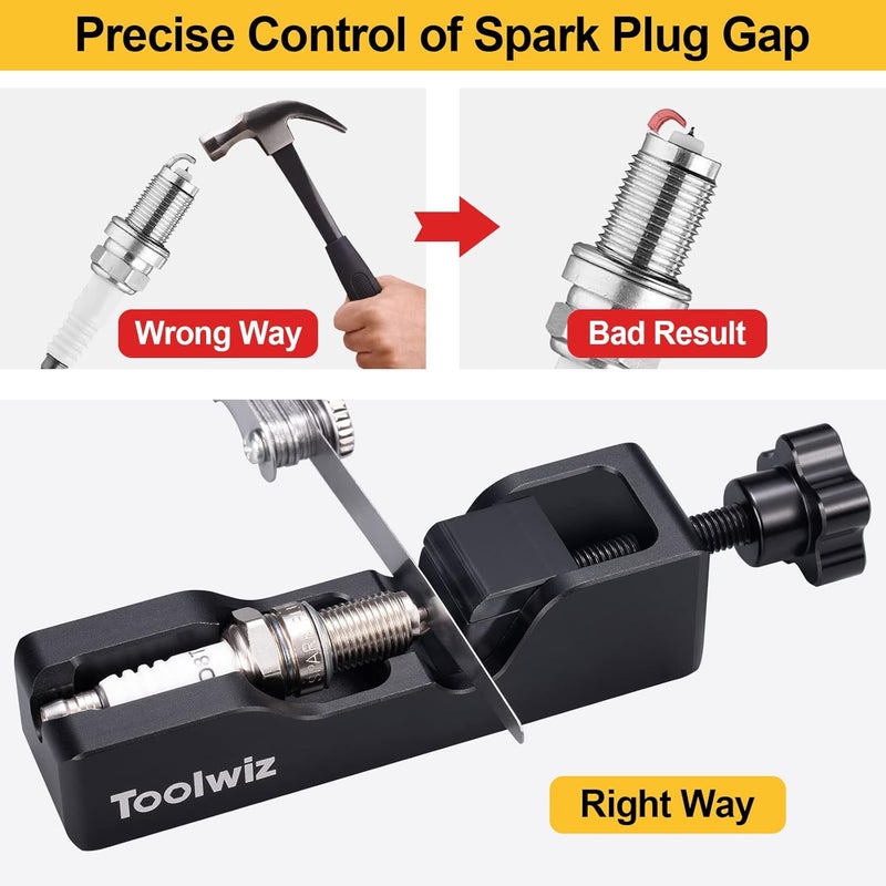 Toolwiz Spark Plug Gap Tool with 32 Blade Steel Feeler Gauge, Gapping Tool for Most 10mm 12mm 14mm 16mm Thread Spark Plugs, Black - Image 3